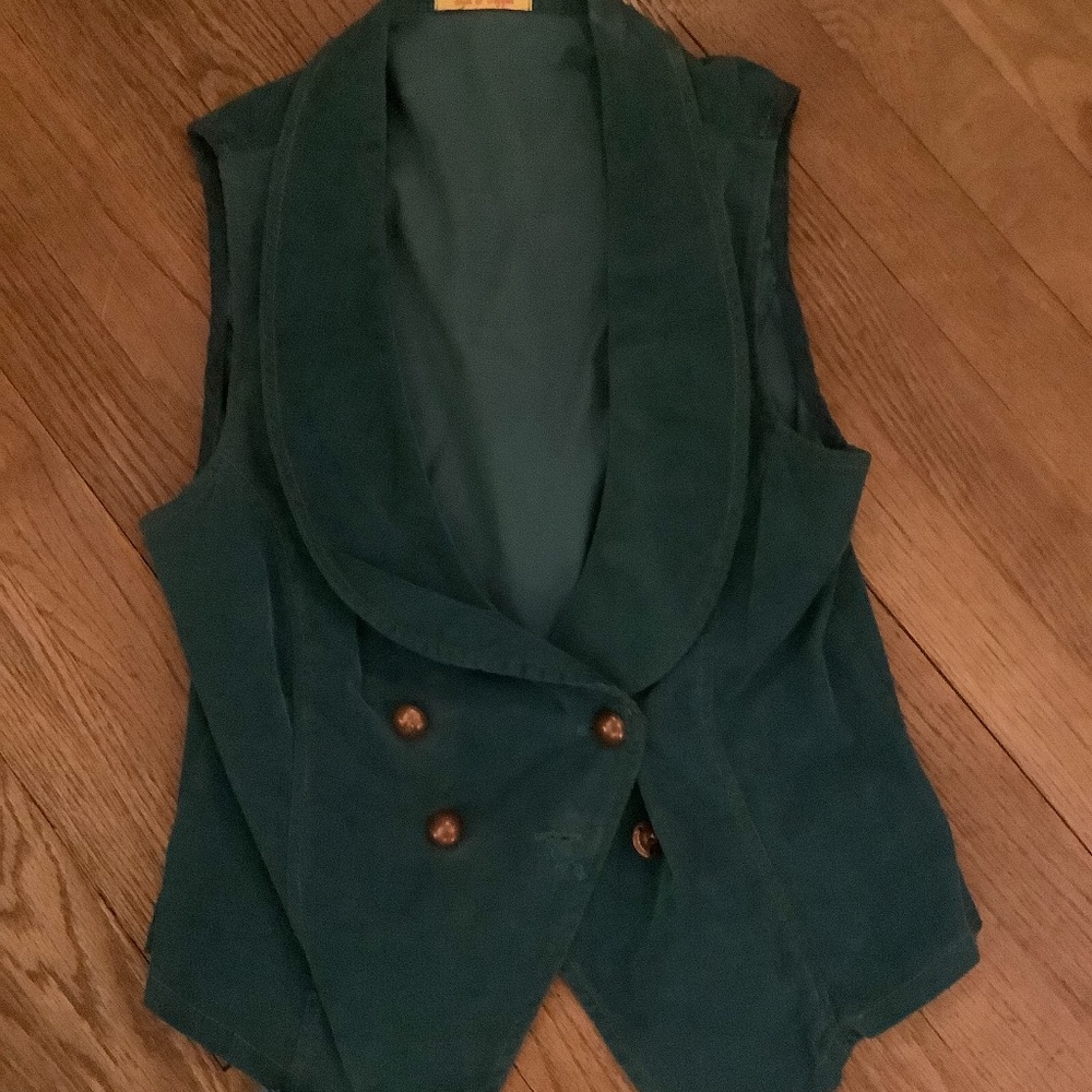 Salt and pepper vest. Teal corduroy